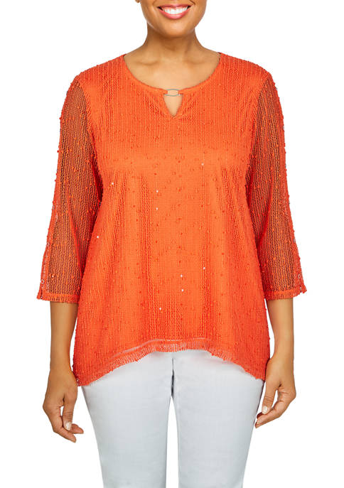 Alfred Dunner Womens Popcorn Knit Top
