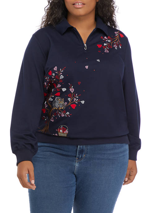Alfred Dunner Plus Size Long Sleeve Owls Love