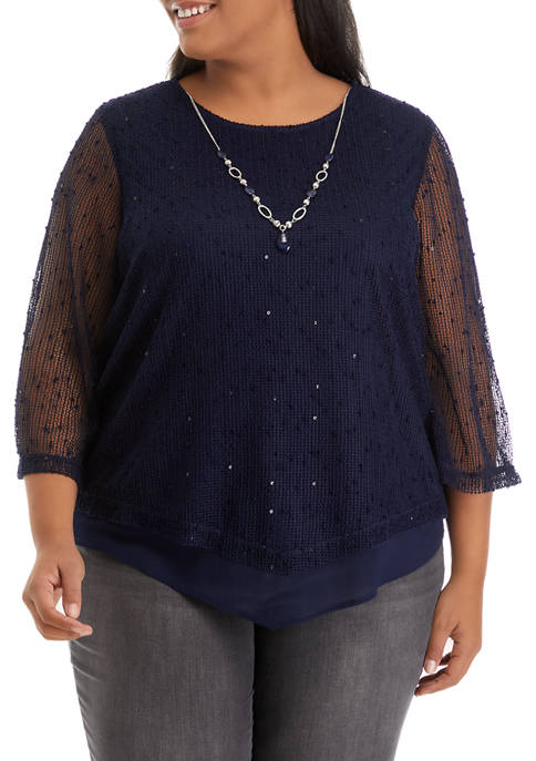 Alfred Dunner Plus Size 3/4 Sleeve Popcorn Knit