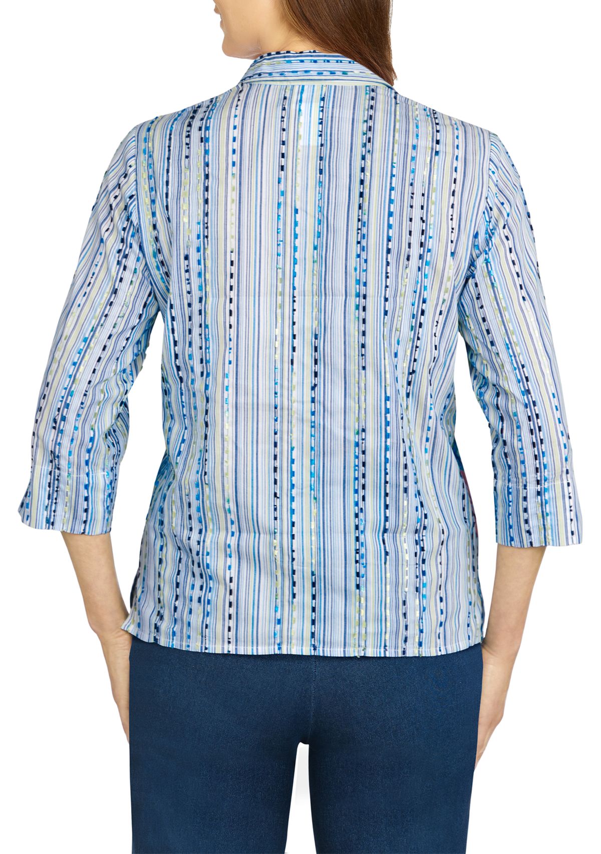 Petite Classics 3/4 Sleeve Striped Floral Top