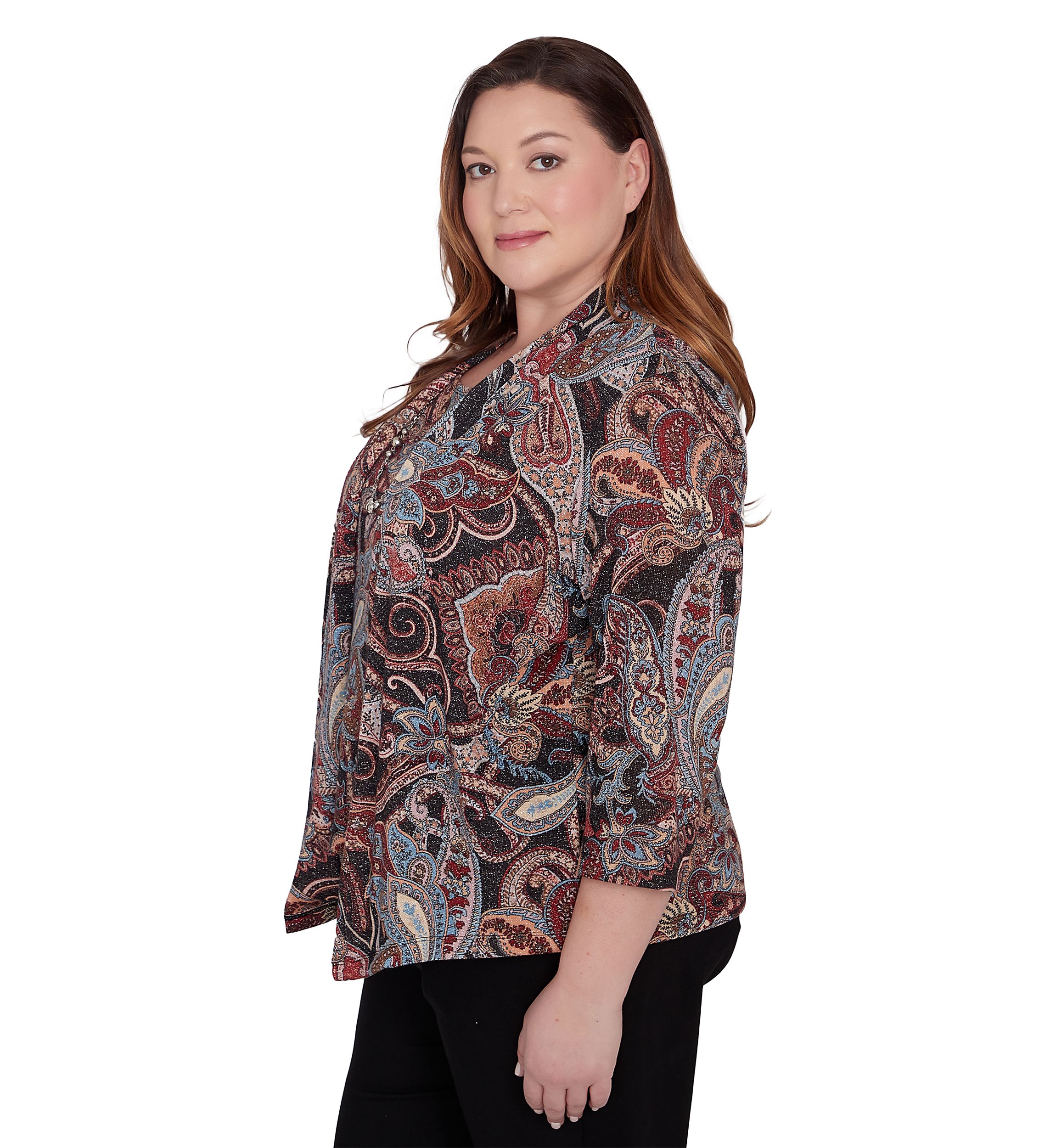 Plus Size Classics Paisley Lurex Two in One Sweater