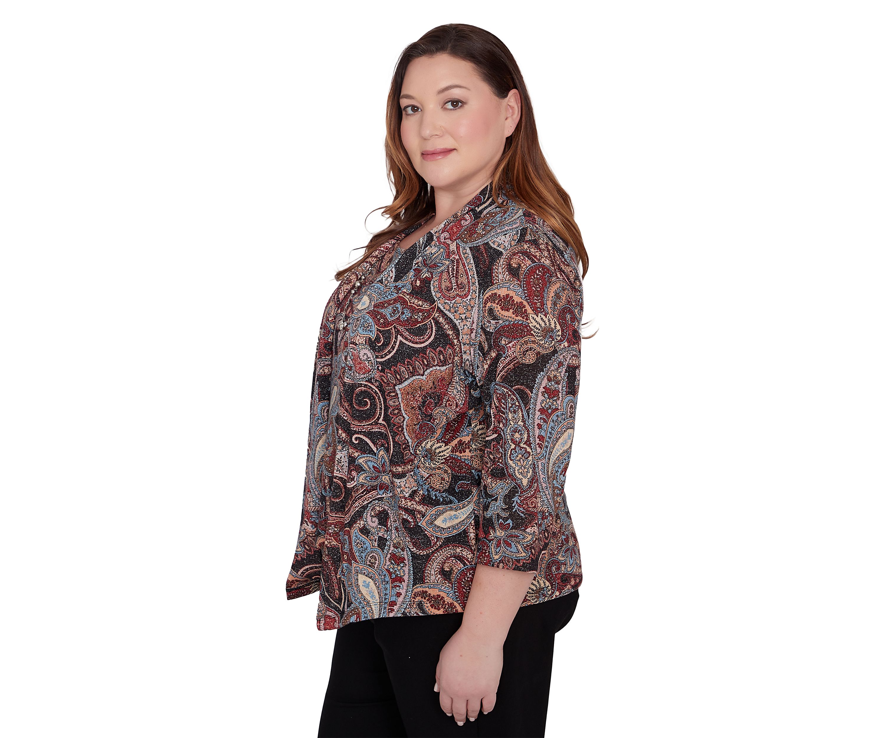 Plus Size Classics Paisley Lurex Two in One Sweater