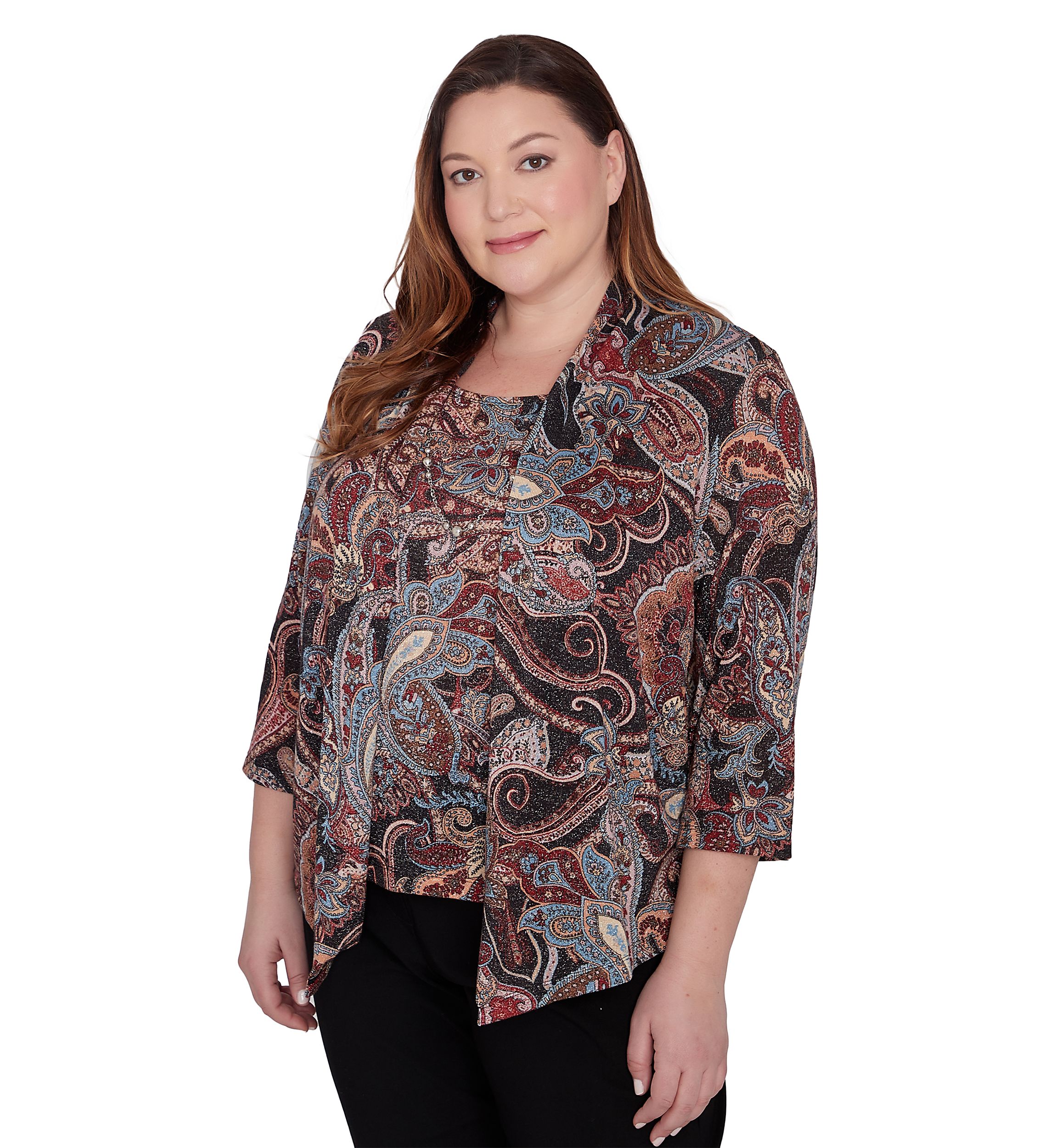 Plus Size Classics Paisley Lurex Two in One Sweater