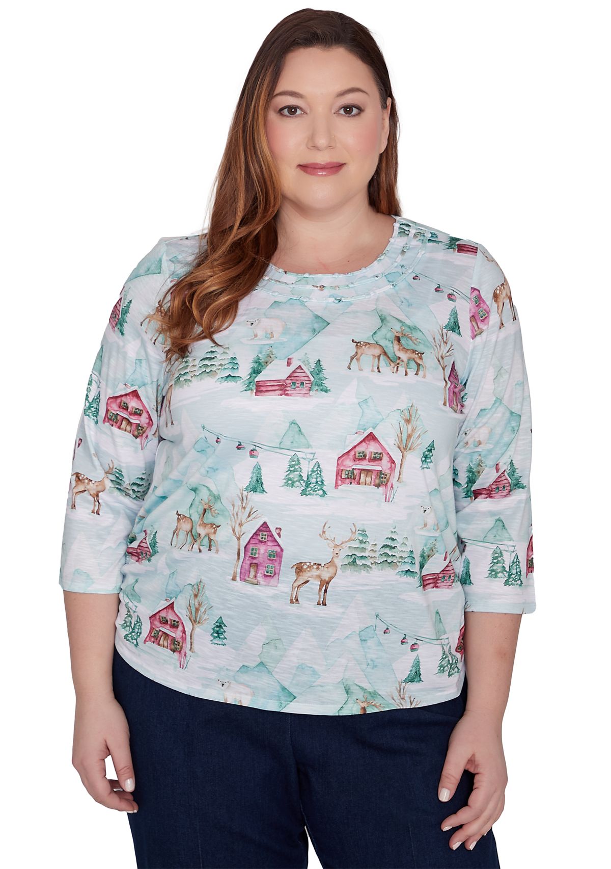 Plus Size Classics Ski Village with Deer T-Shirt 