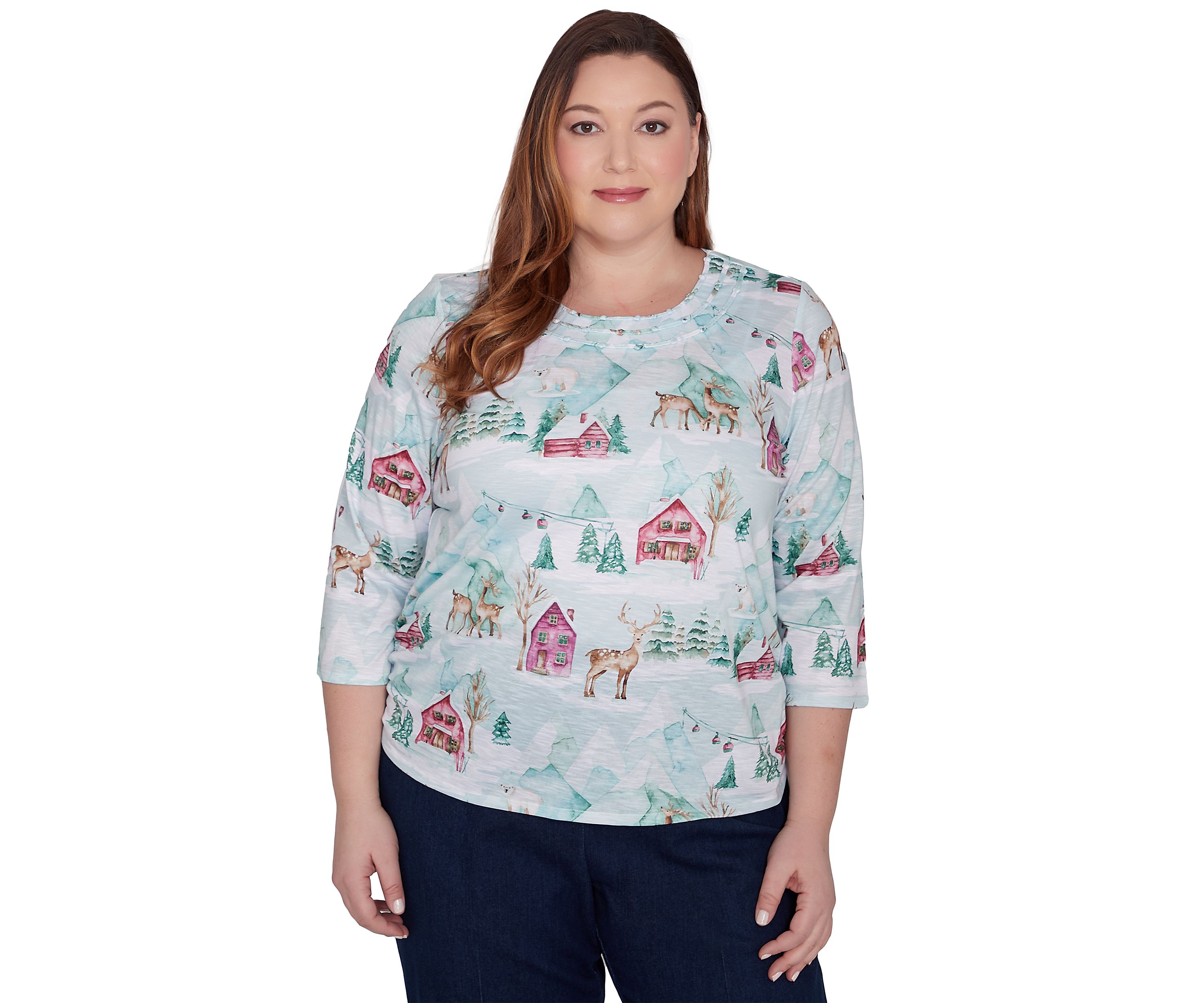 Plus Size Classics Ski Village with Deer T-Shirt 