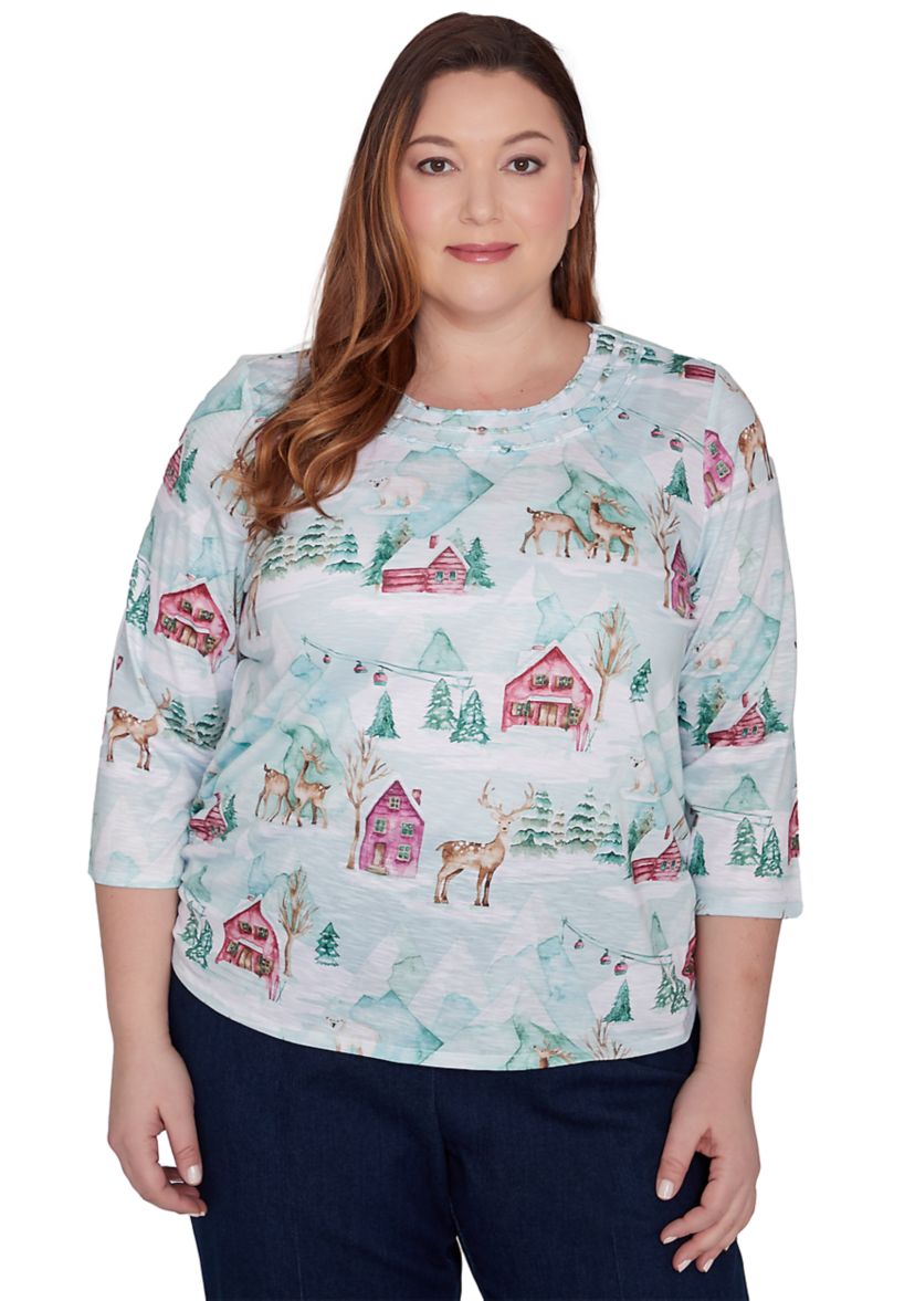 Plus Size Classics Ski Village with Deer T-Shirt 