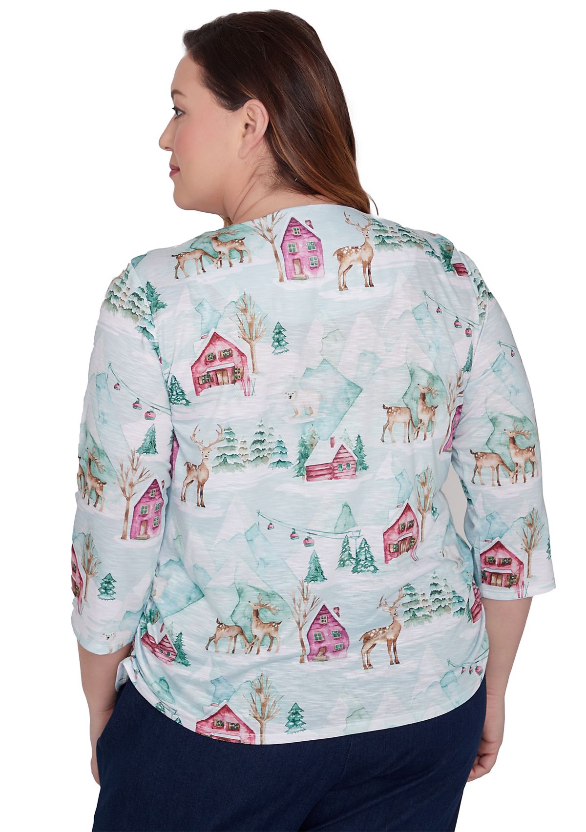 Plus Size Classics Ski Village with Deer T-Shirt 