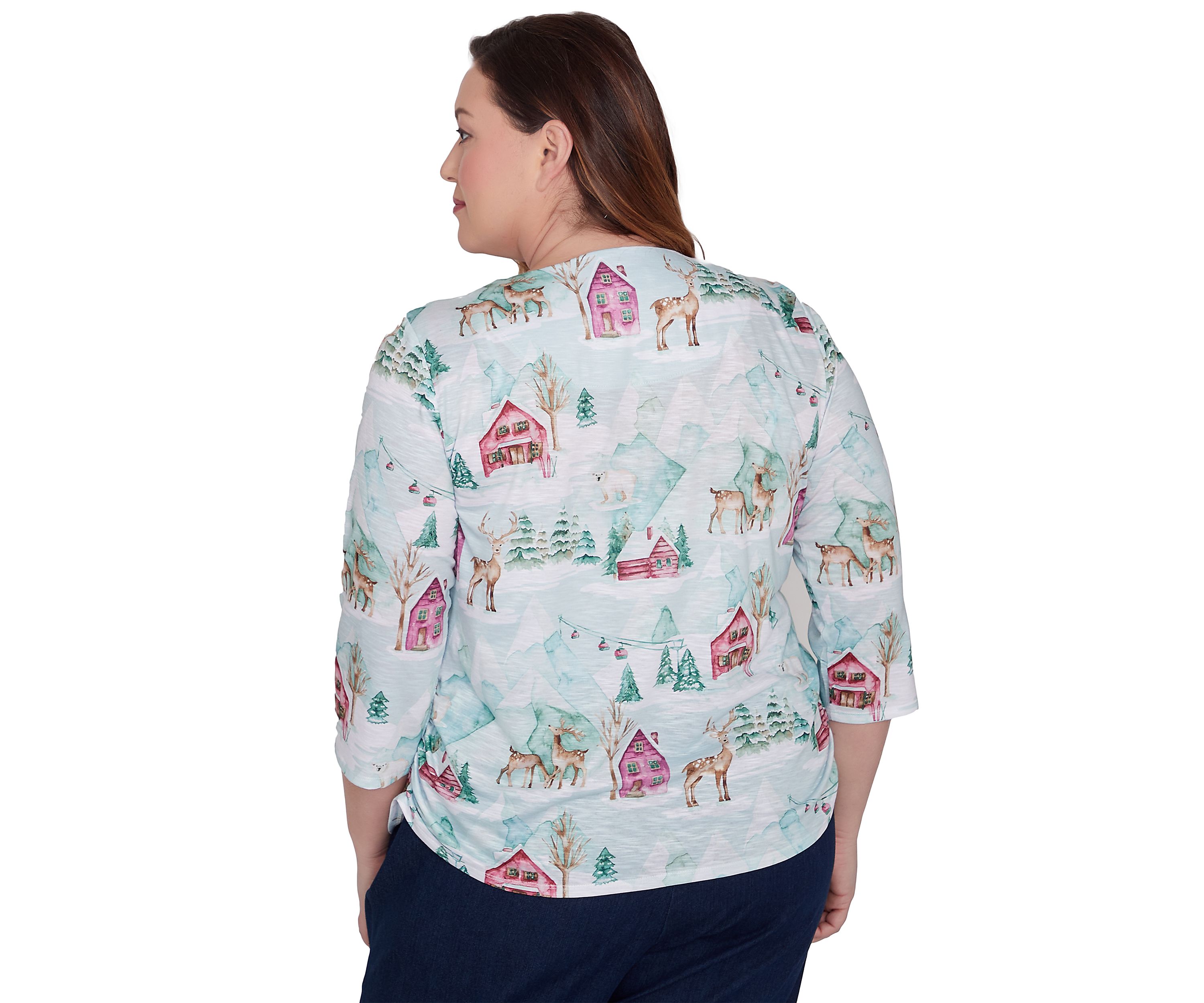 Plus Size Classics Ski Village with Deer T-Shirt 