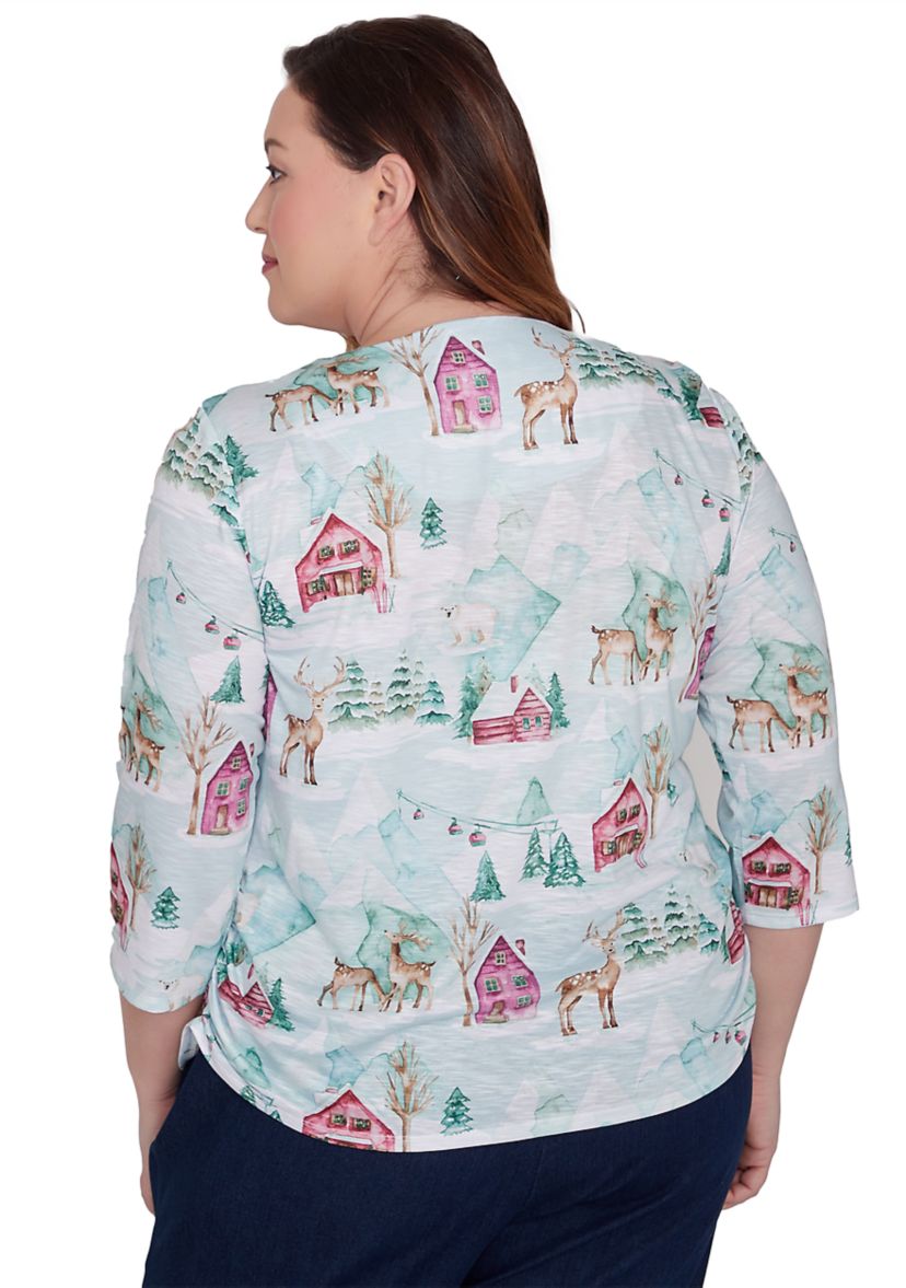 Plus Size Classics Ski Village with Deer T-Shirt 