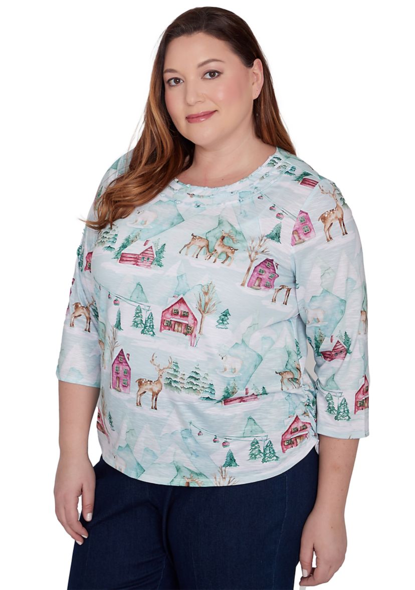 Plus Size Classics Ski Village with Deer T-Shirt 