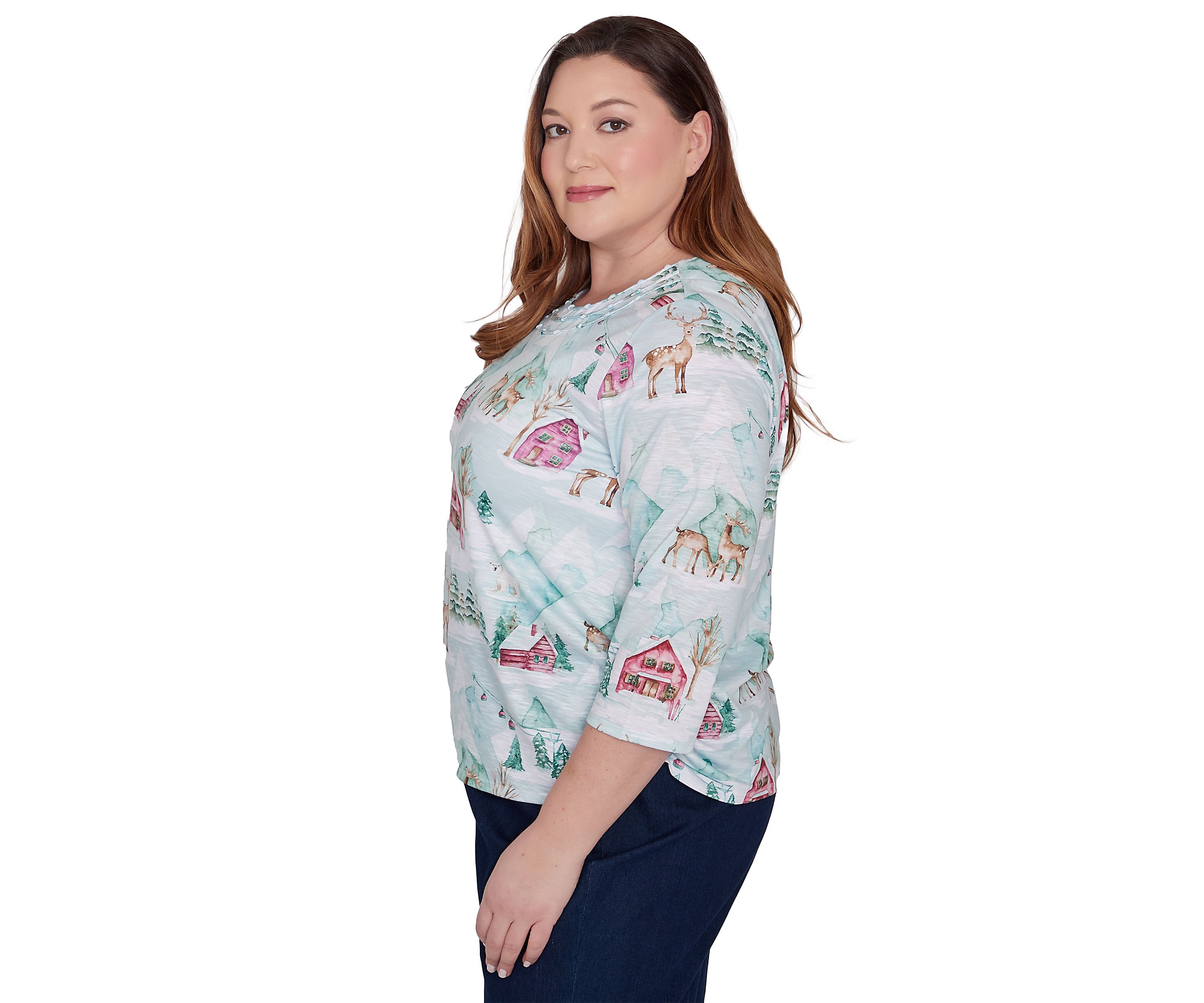 Plus Size Classics Ski Village with Deer T-Shirt 