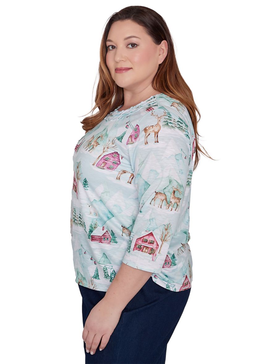 Plus Size Classics Ski Village with Deer T-Shirt 