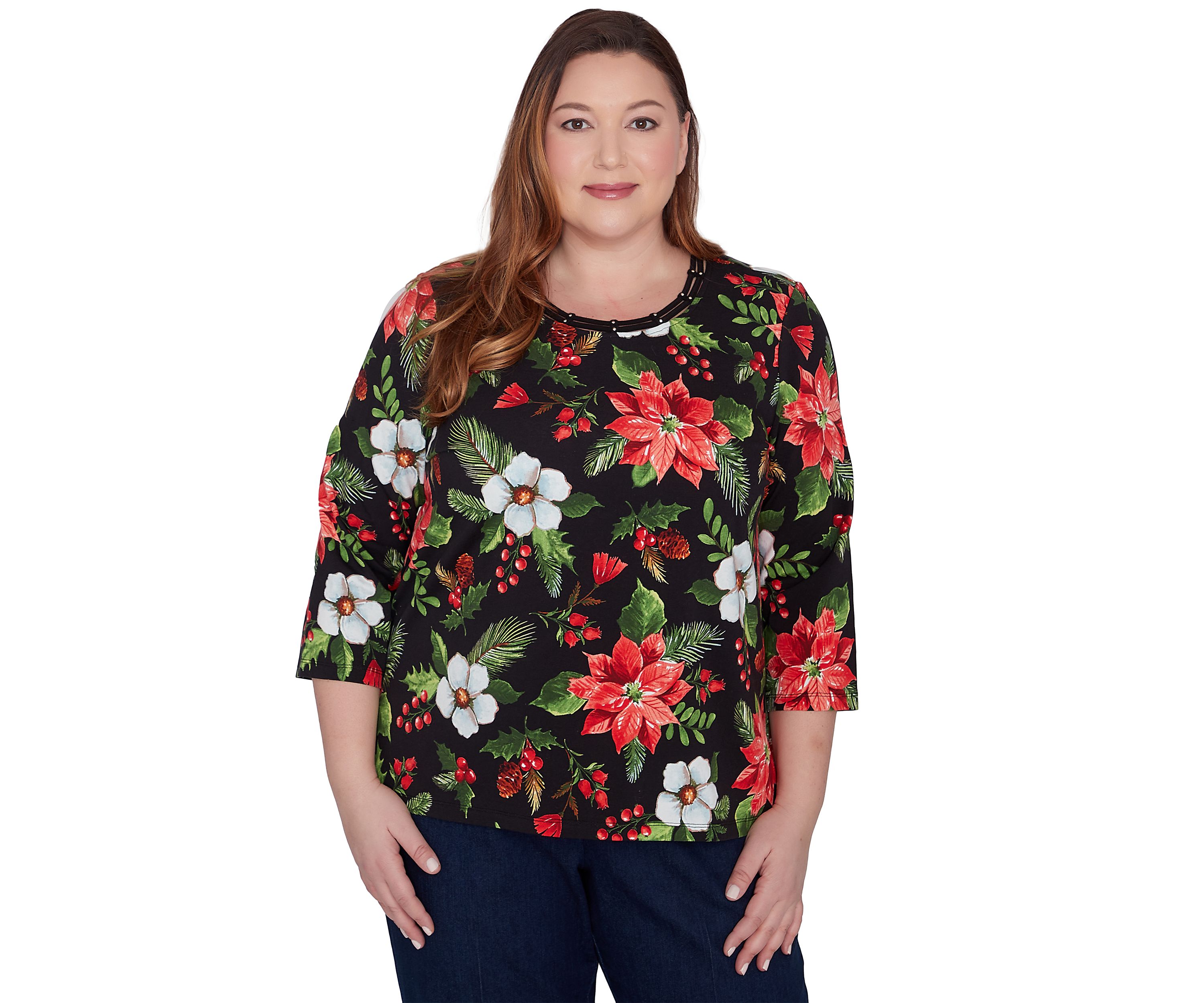 Plus Size Classic Poinsettia Printed Top