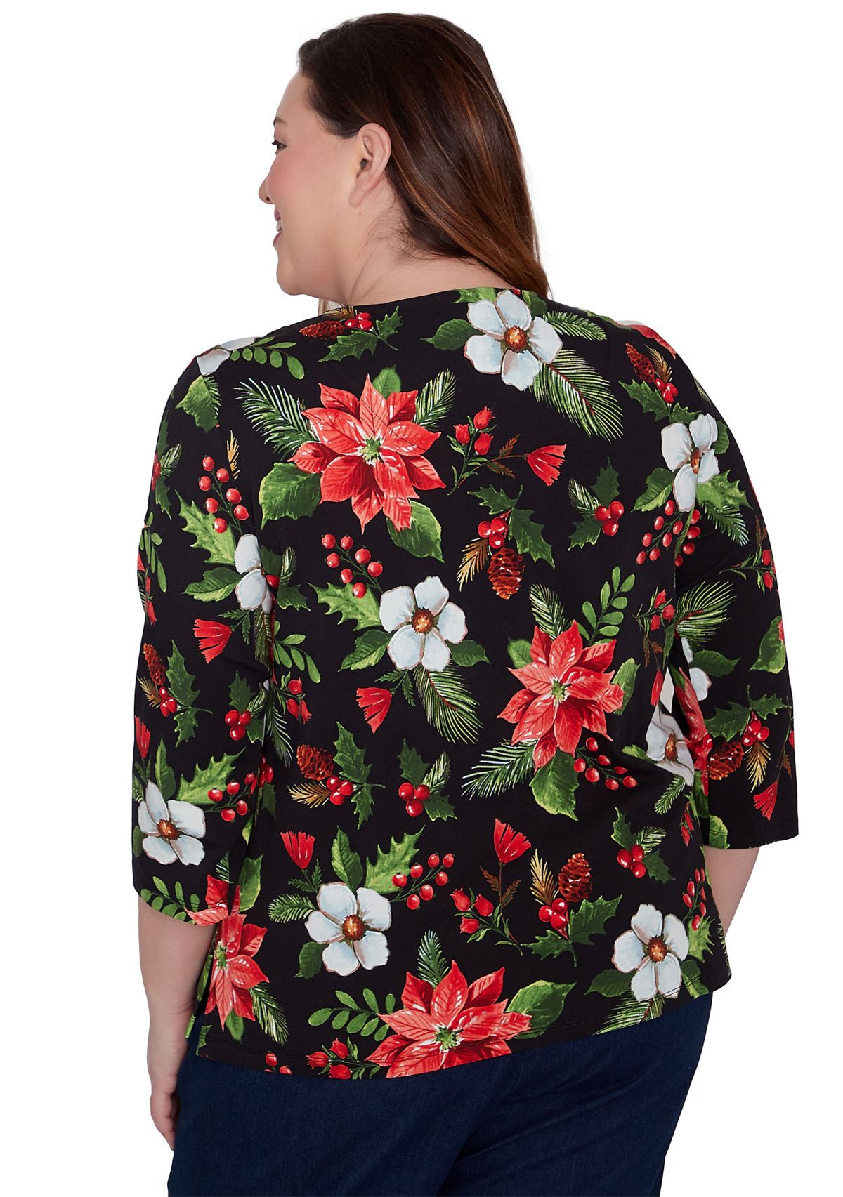 Plus Size Classic Poinsettia Printed Top