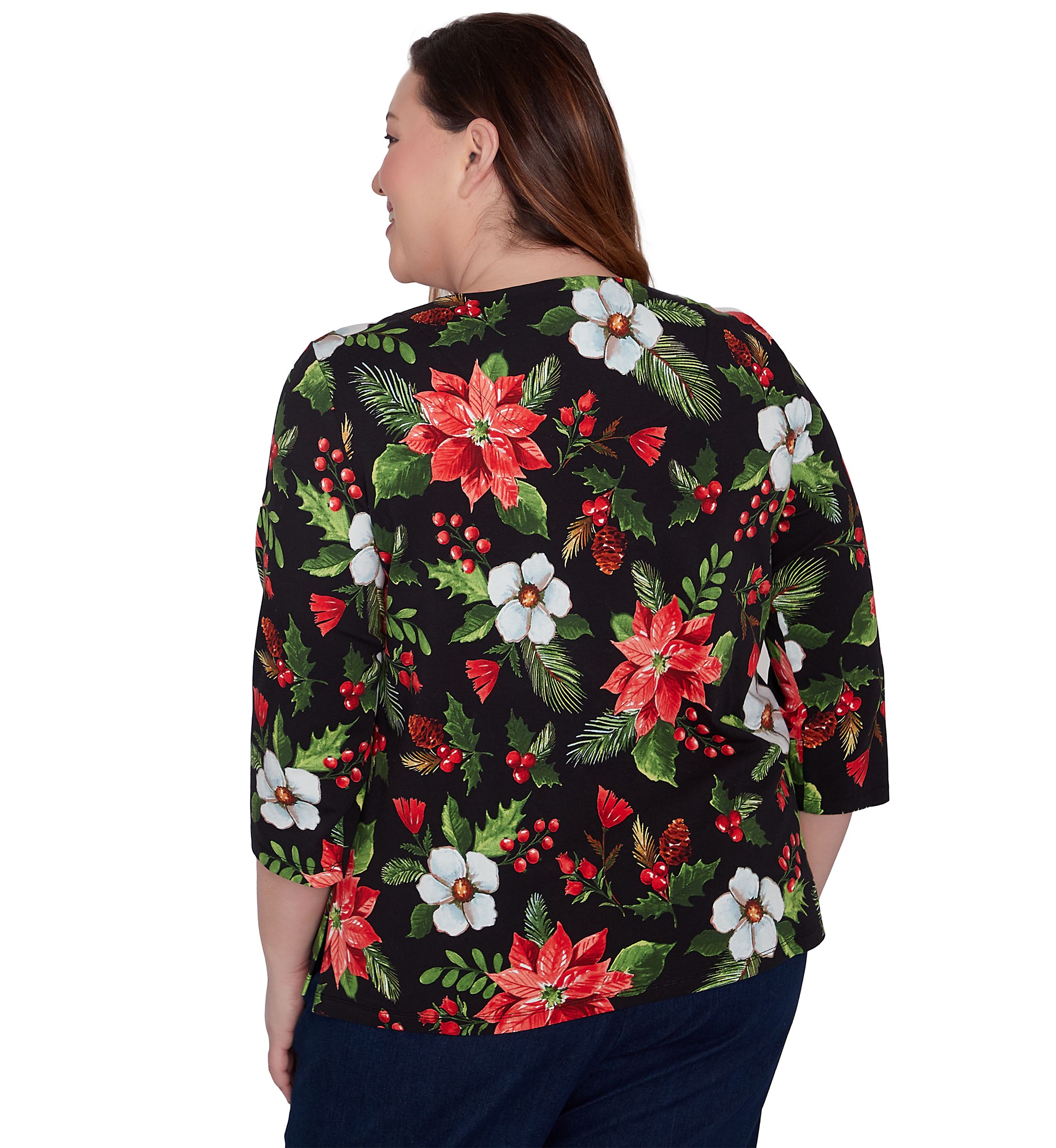 Plus Size Classic Poinsettia Printed Top