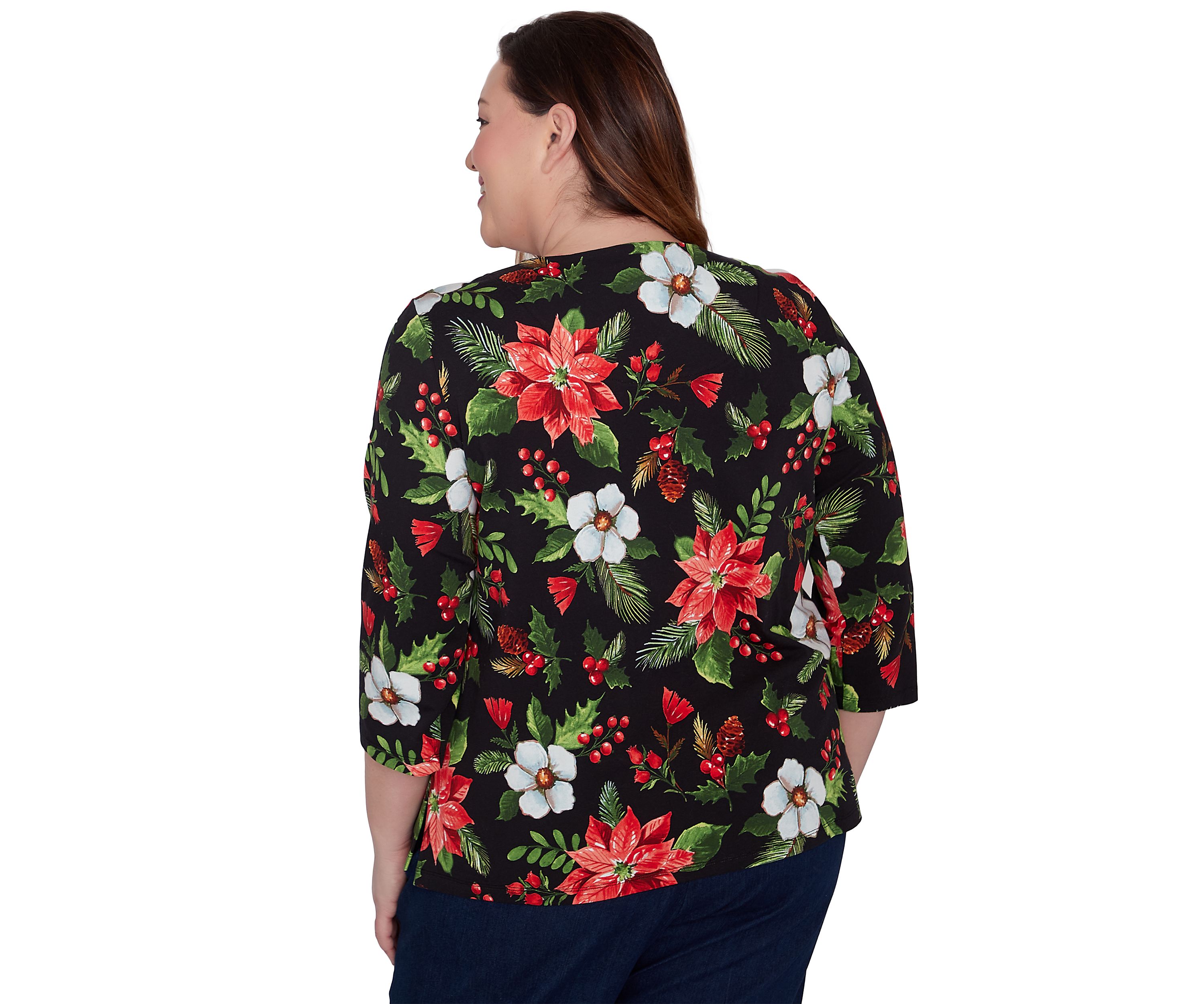 Plus Size Classic Poinsettia Printed Top