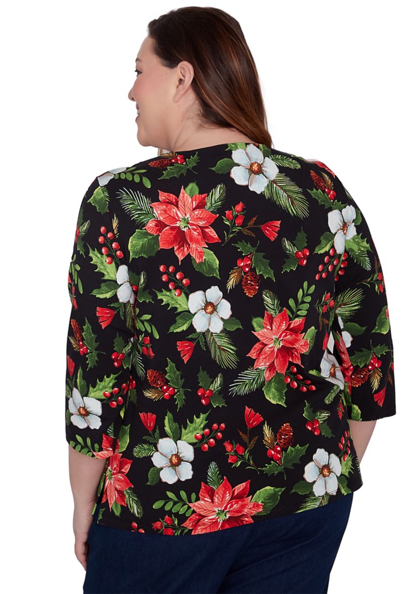 Plus Size Classic Poinsettia Printed Top