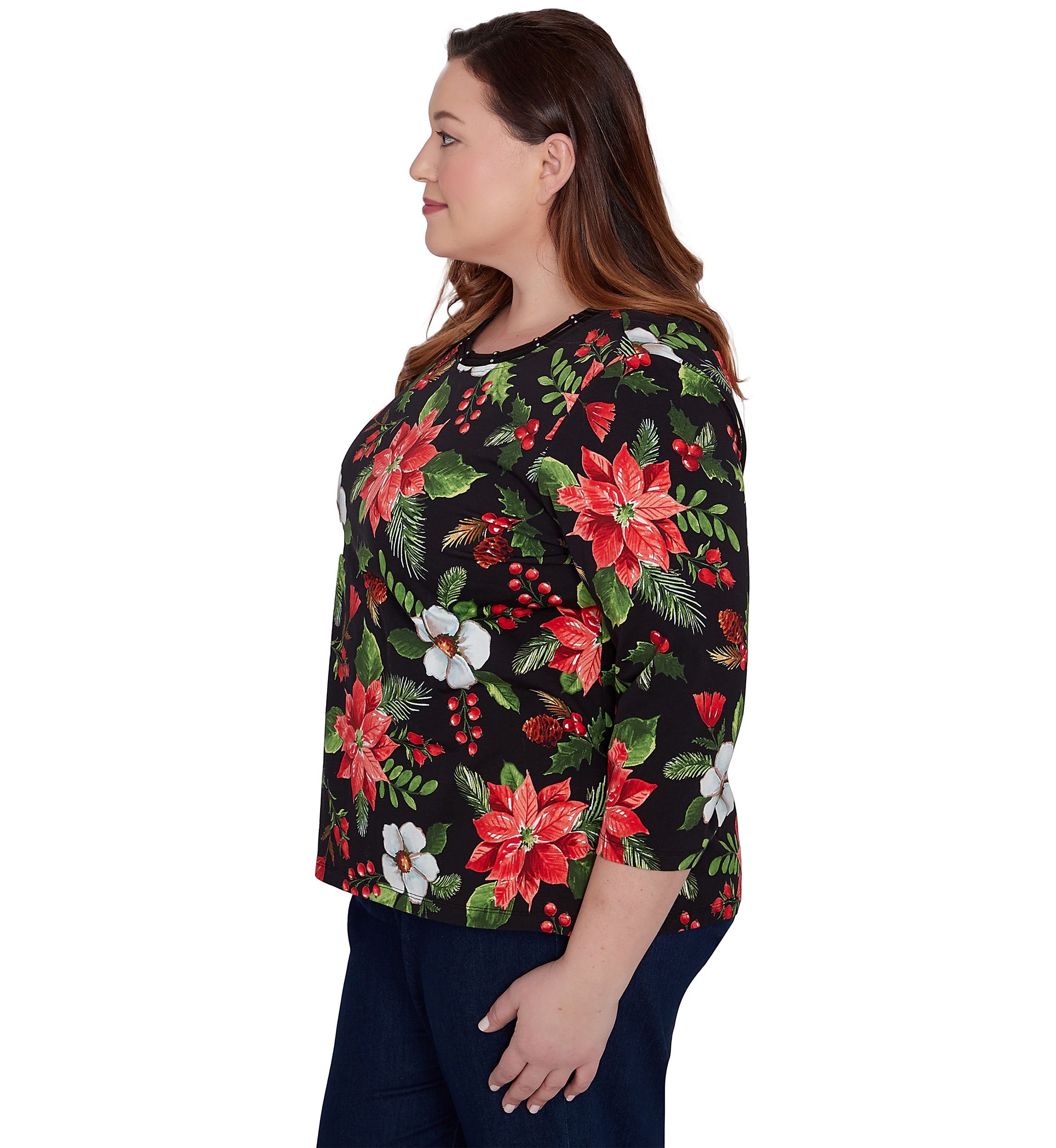 Plus Size Classic Poinsettia Printed Top