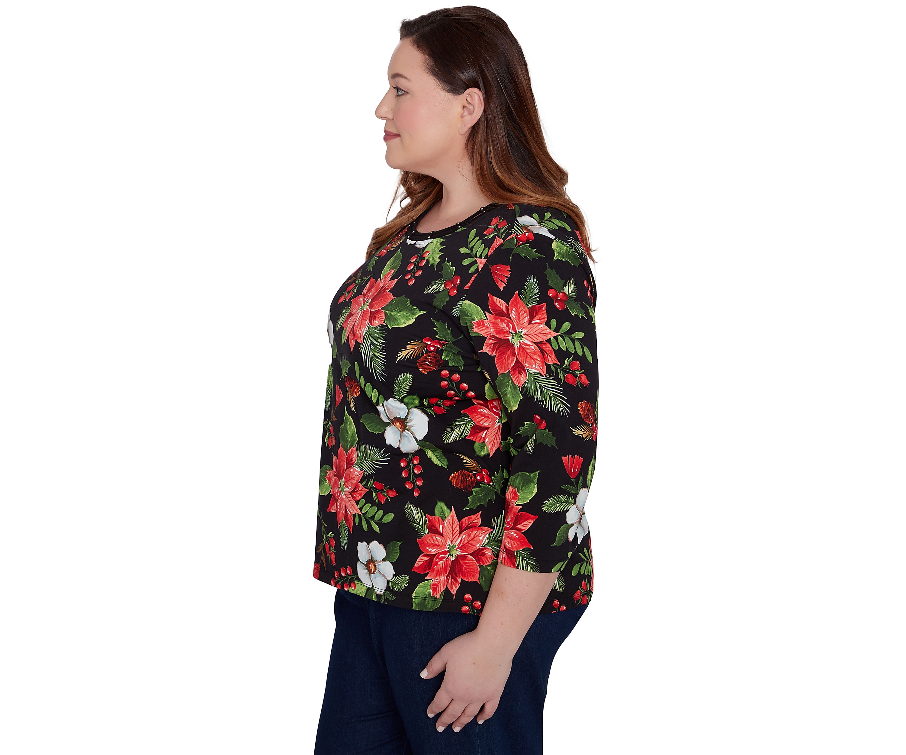 Plus Size Classic Poinsettia Printed Top