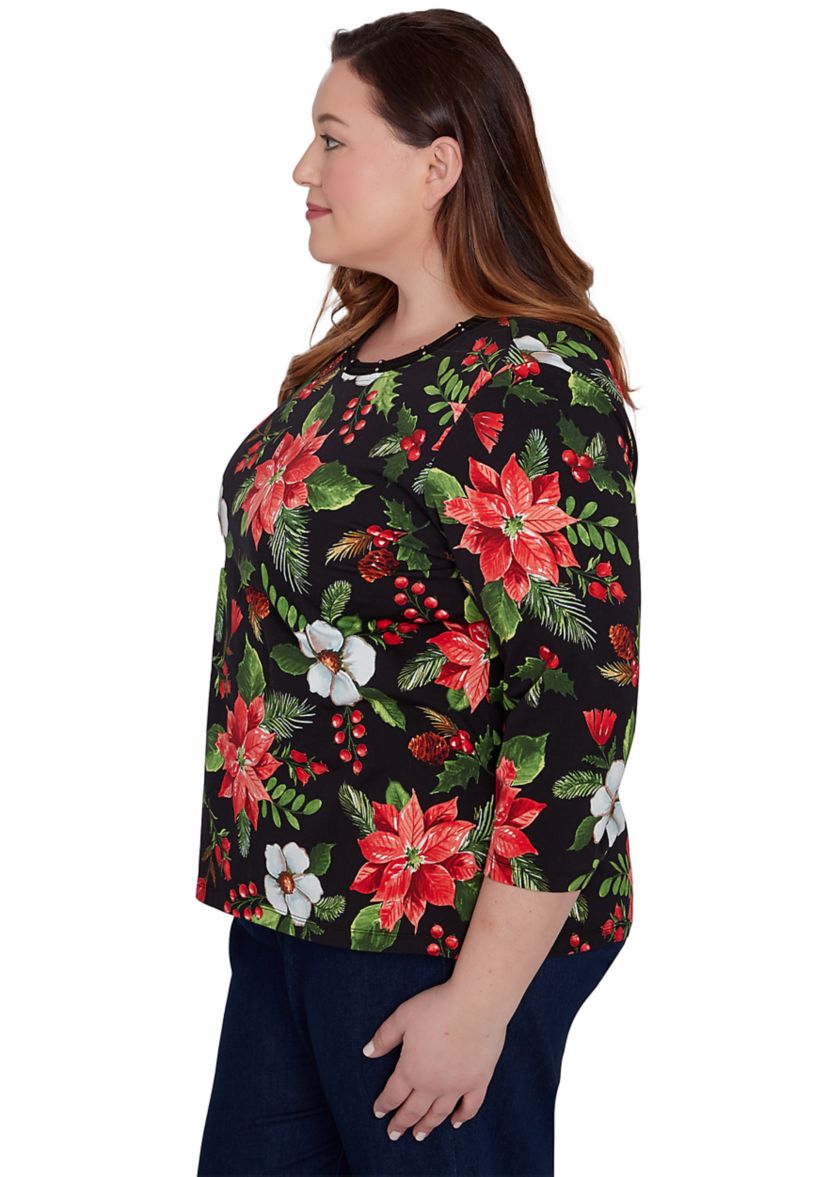 Plus Size Classic Poinsettia Printed Top