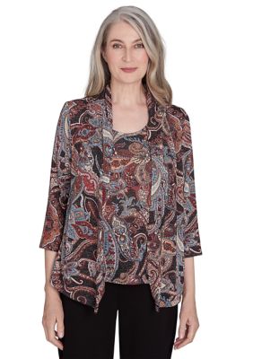 Alfred Dunner Women's Petite Classics Paisley Lurex Two in One Sweater, PXL