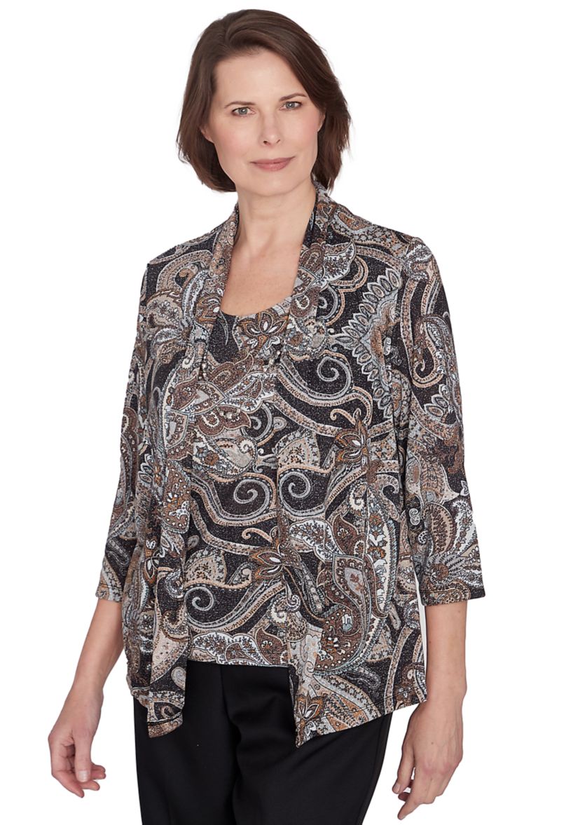 Petite Classics Paisley Lurex Two in One Sweater