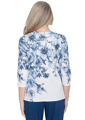 Women's Classics Floral Yoke Shimmer Top