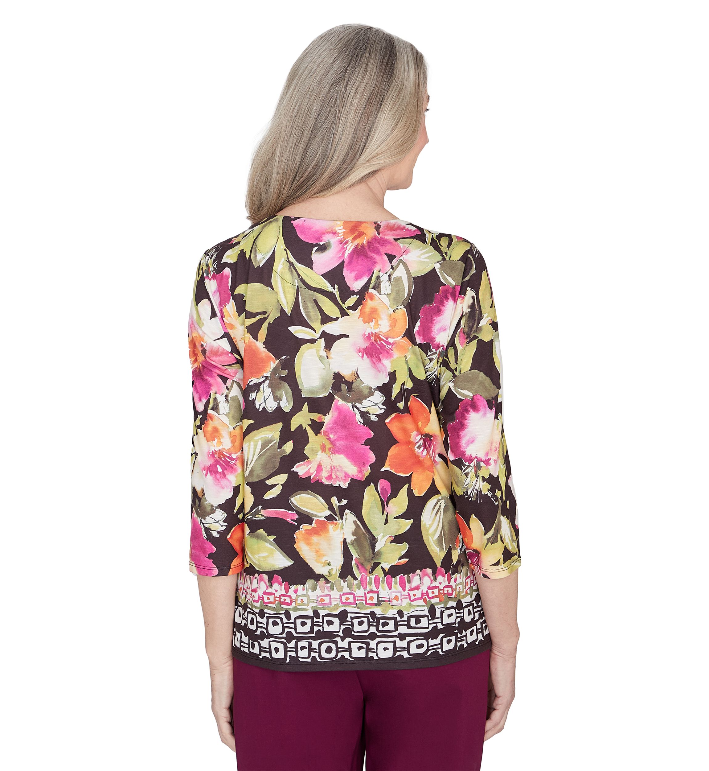 Womens Classics Floral Geo Border Top