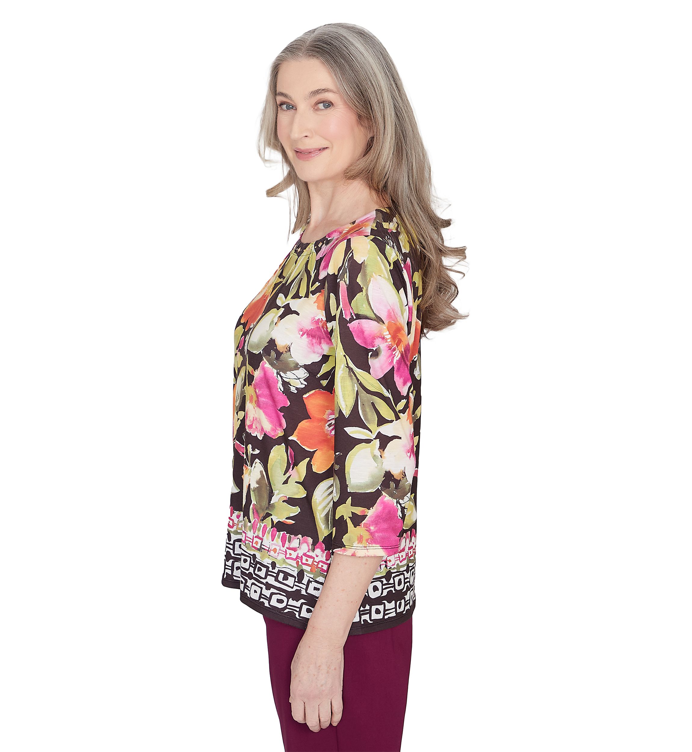 Womens Classics Floral Geo Border Top