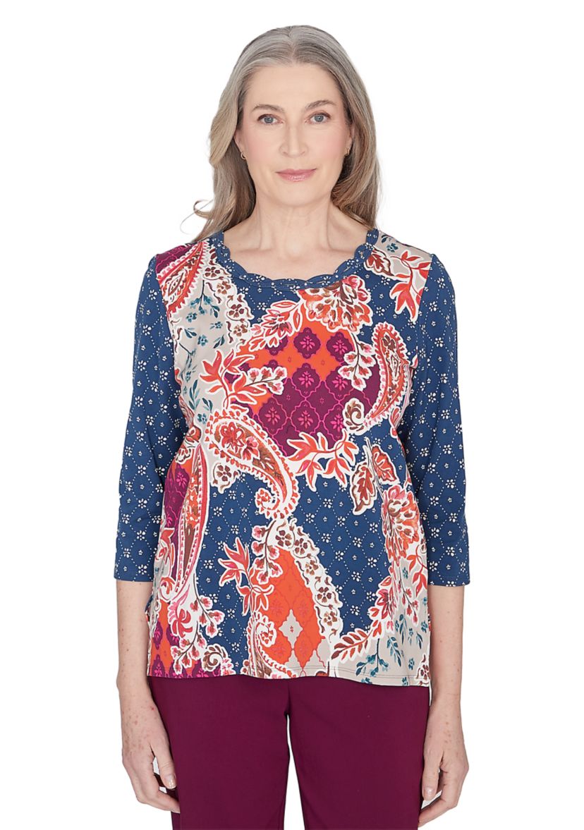 Womens Classics Paisley Patchwork Top