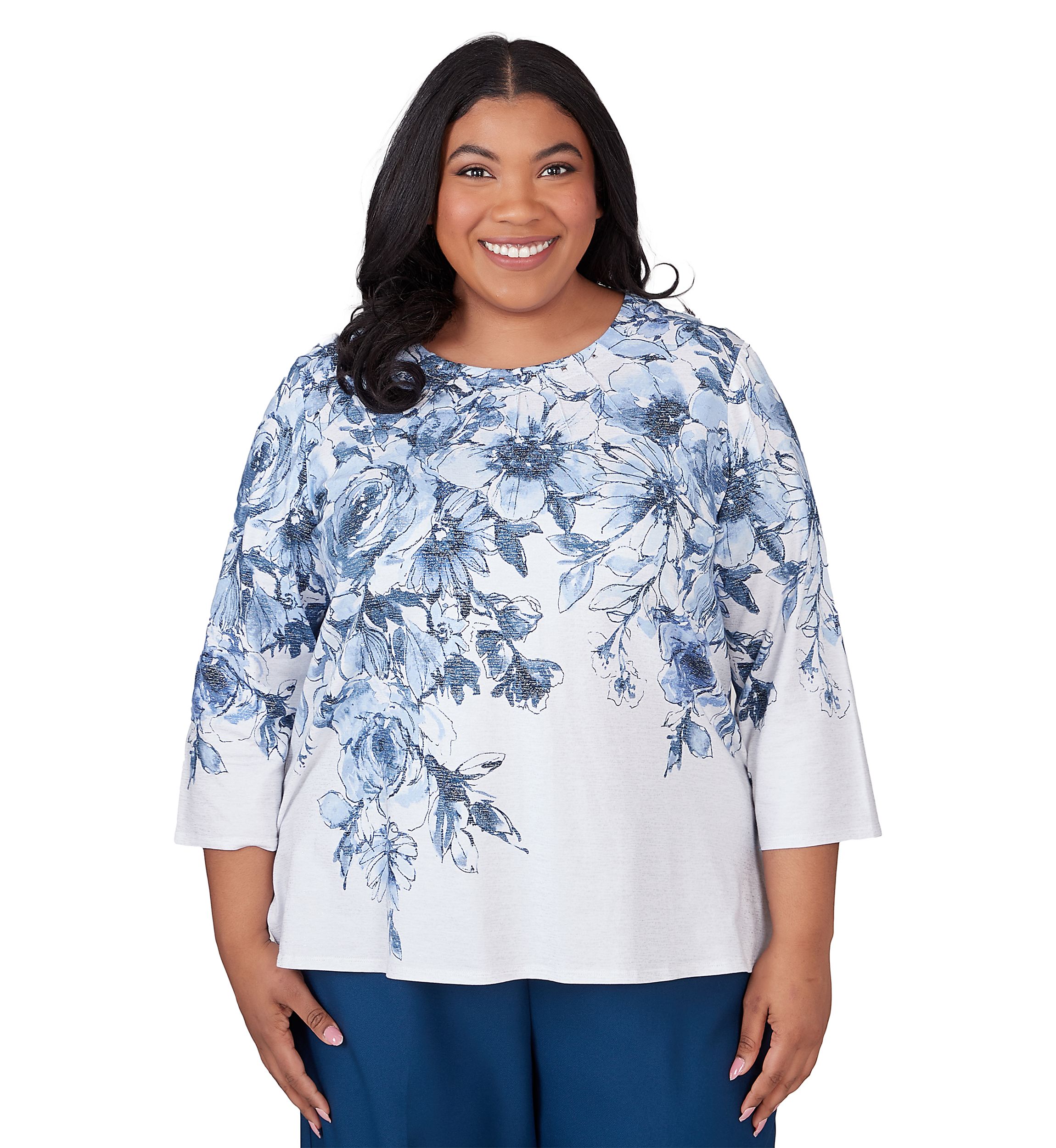 Plus Size Classics Floral Yoke Shimmer Top