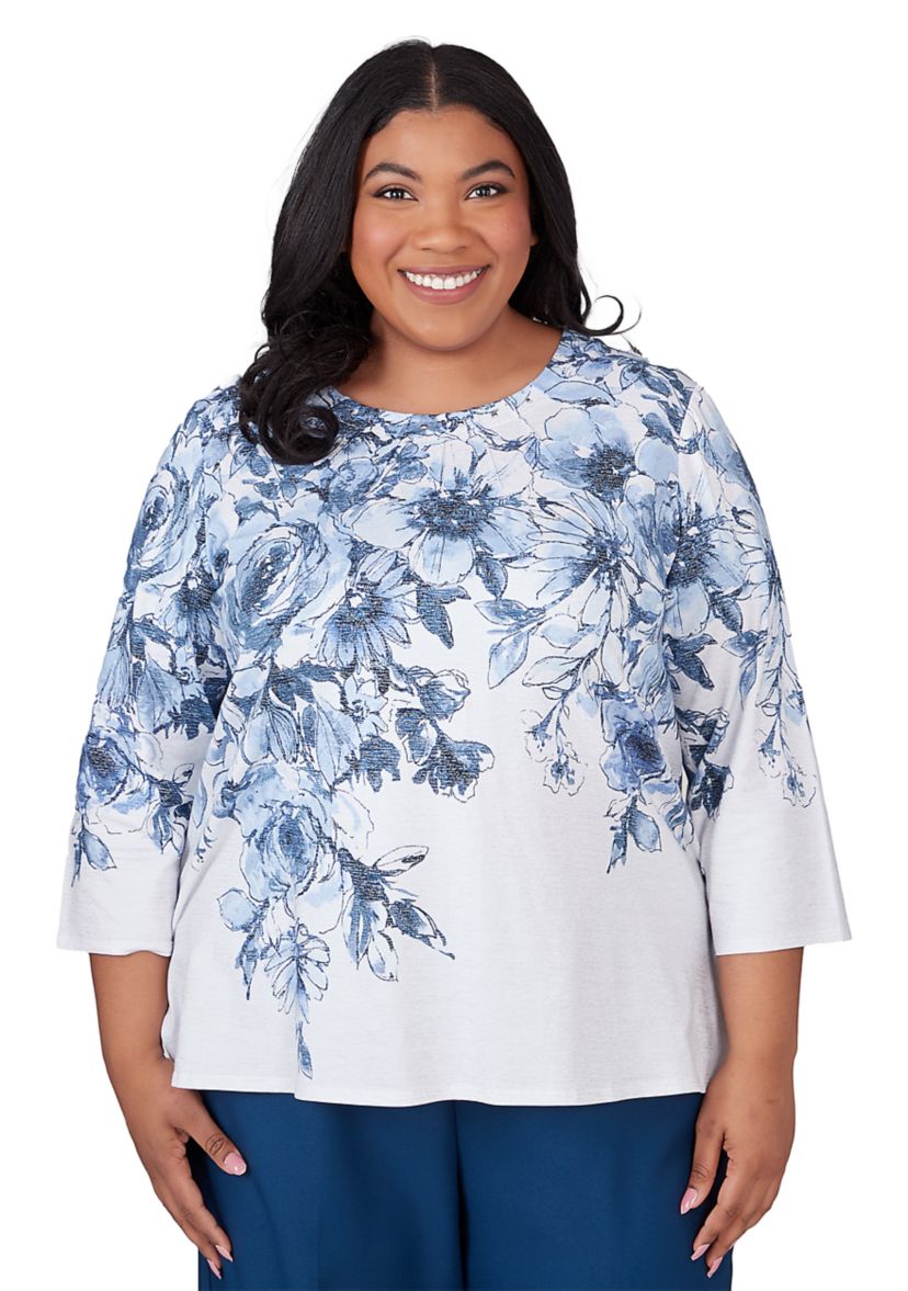 Plus Size Classics Floral Yoke Shimmer Top