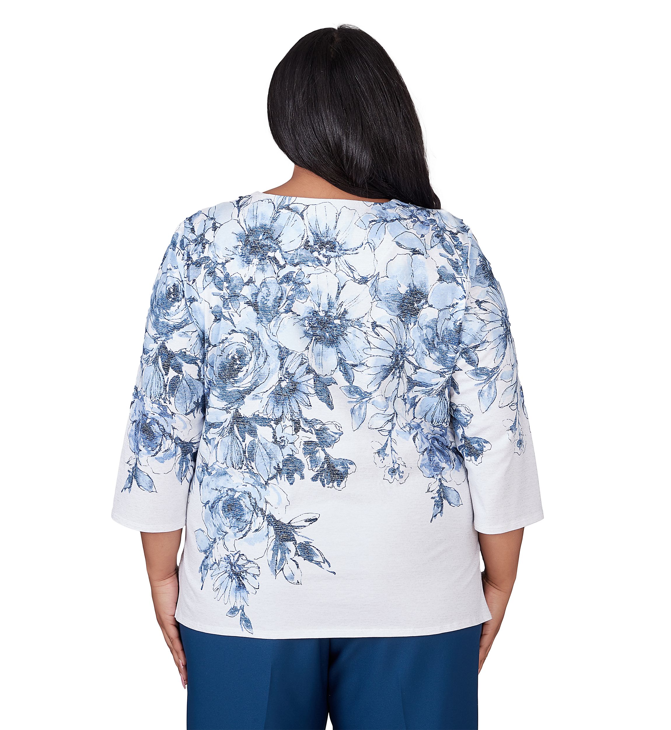 Plus Size Classics Floral Yoke Shimmer Top