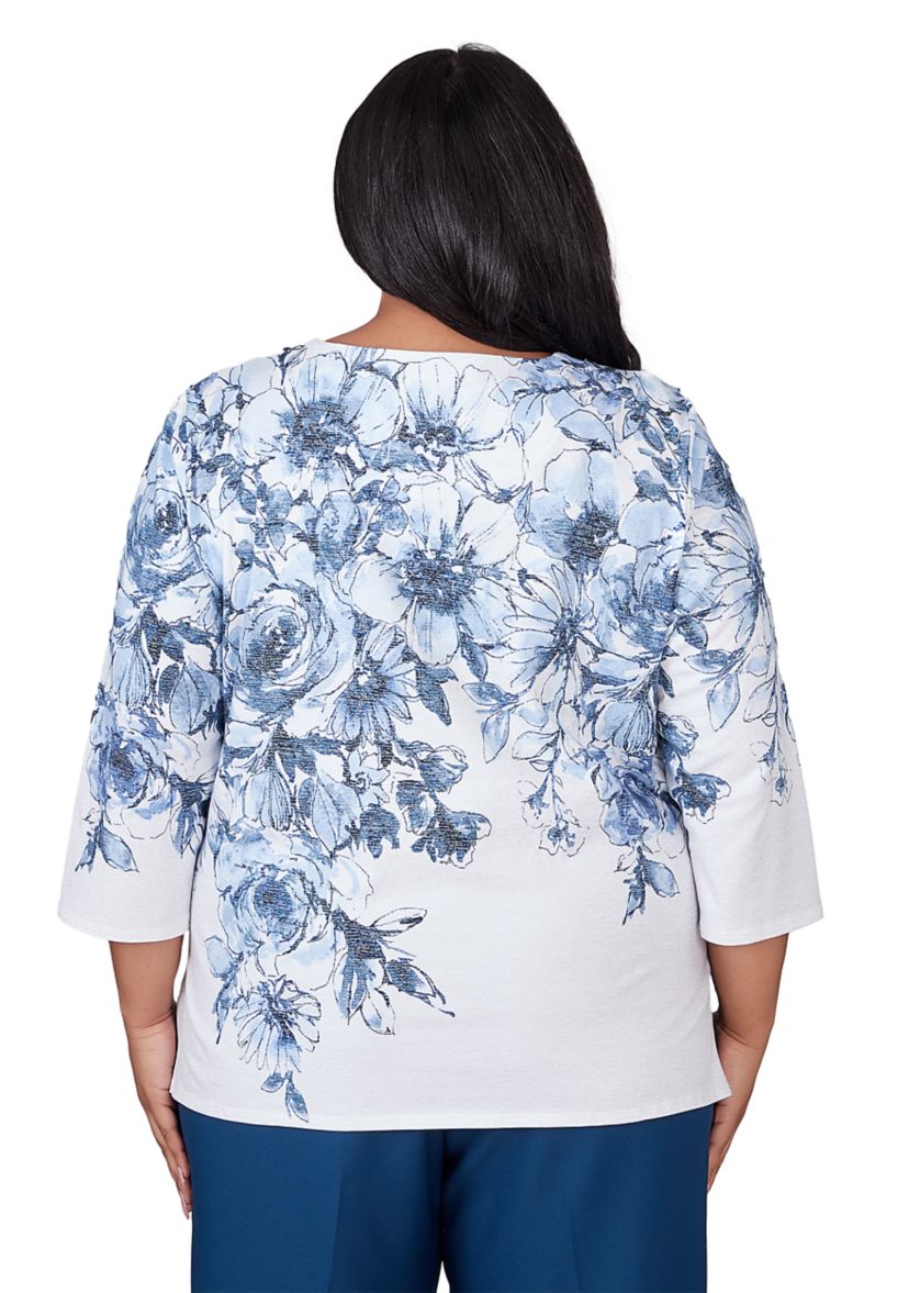 Plus Size Classics Floral Yoke Shimmer Top