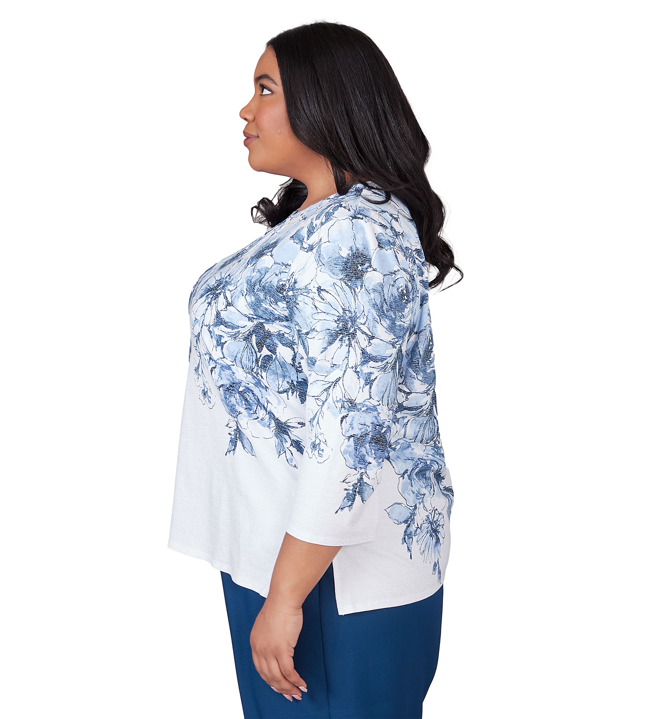 Plus Size Classics Floral Yoke Shimmer Top