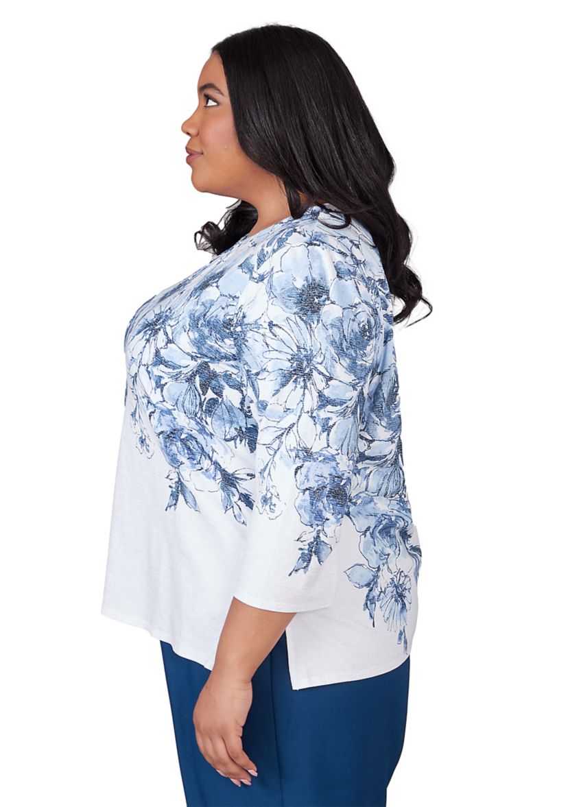 Plus Size Classics Floral Yoke Shimmer Top