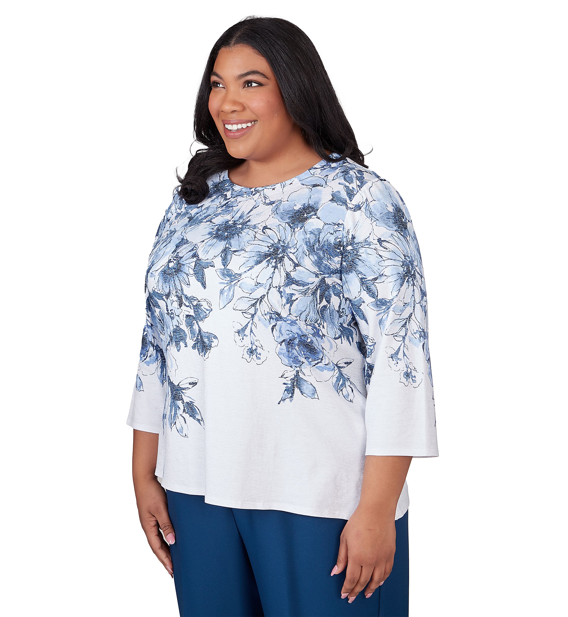 Plus Size Classics Floral Yoke Shimmer Top