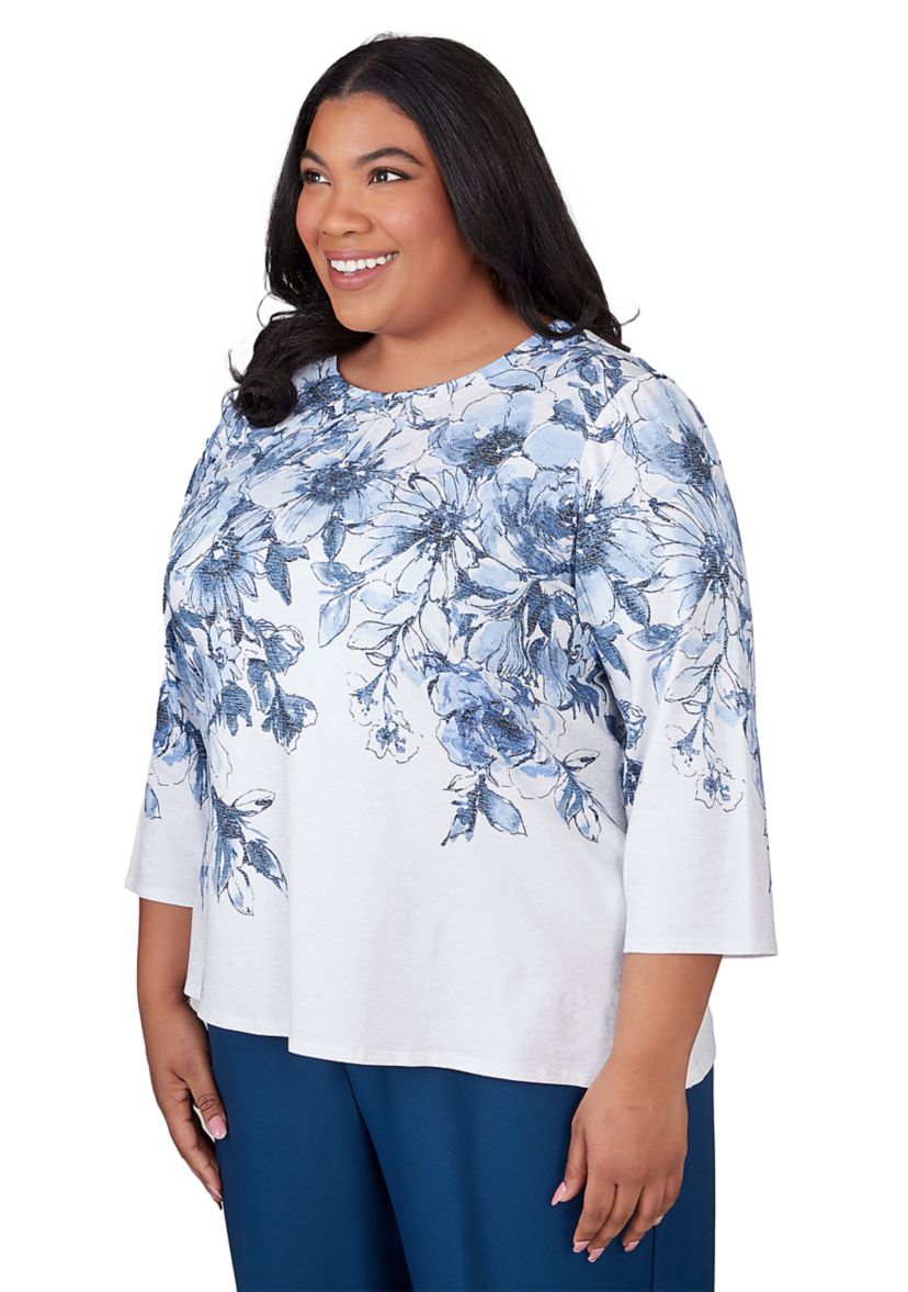 Plus Size Classics Floral Yoke Shimmer Top