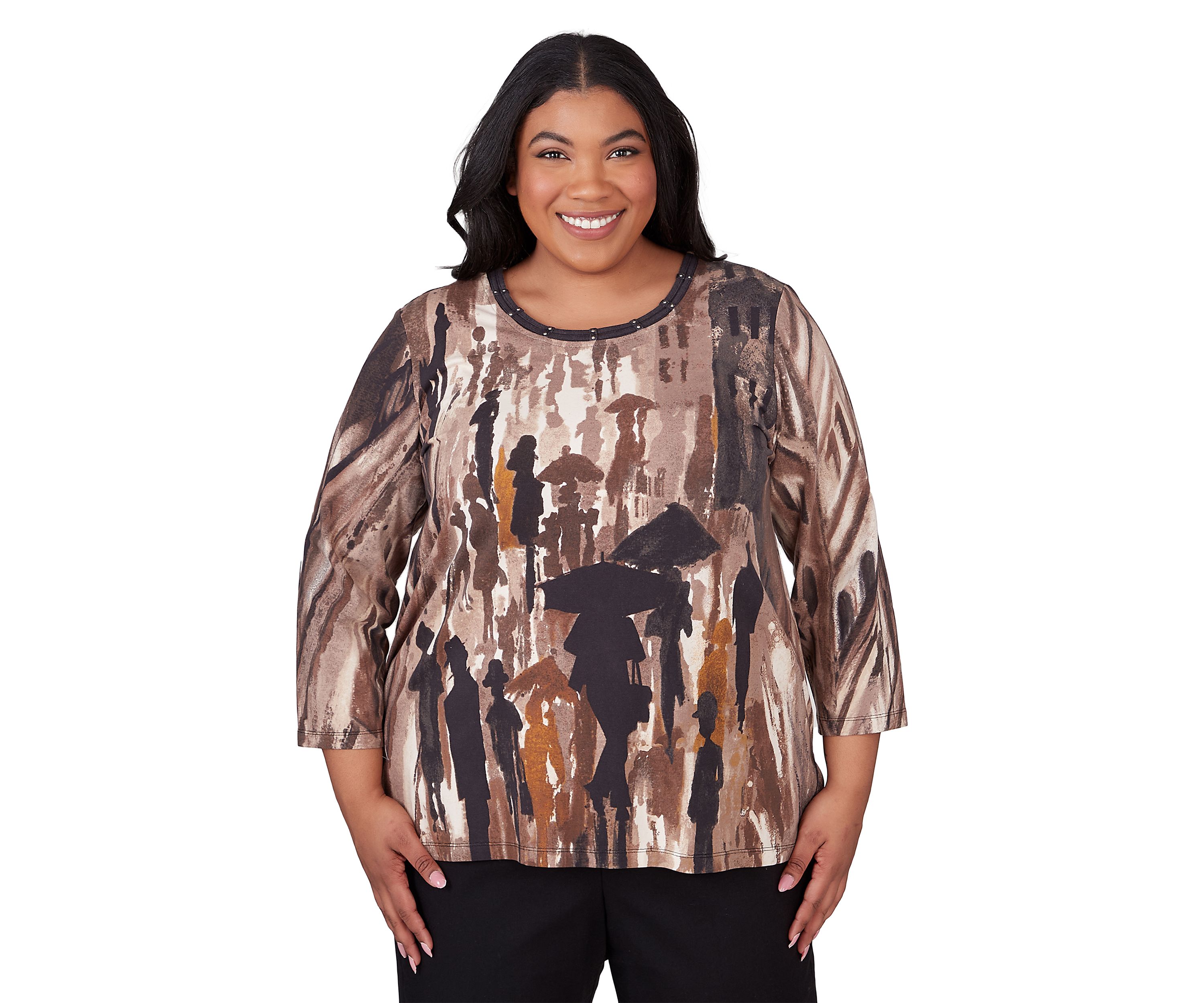 Plus Size Classic 3/4 Sleeve Figure Knit T-Shirt