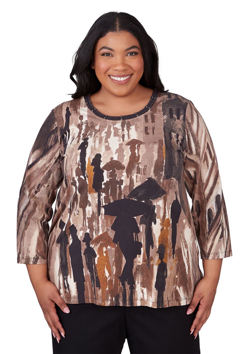 Plus Size Classic 3/4 Sleeve Figure Knit T-Shirt