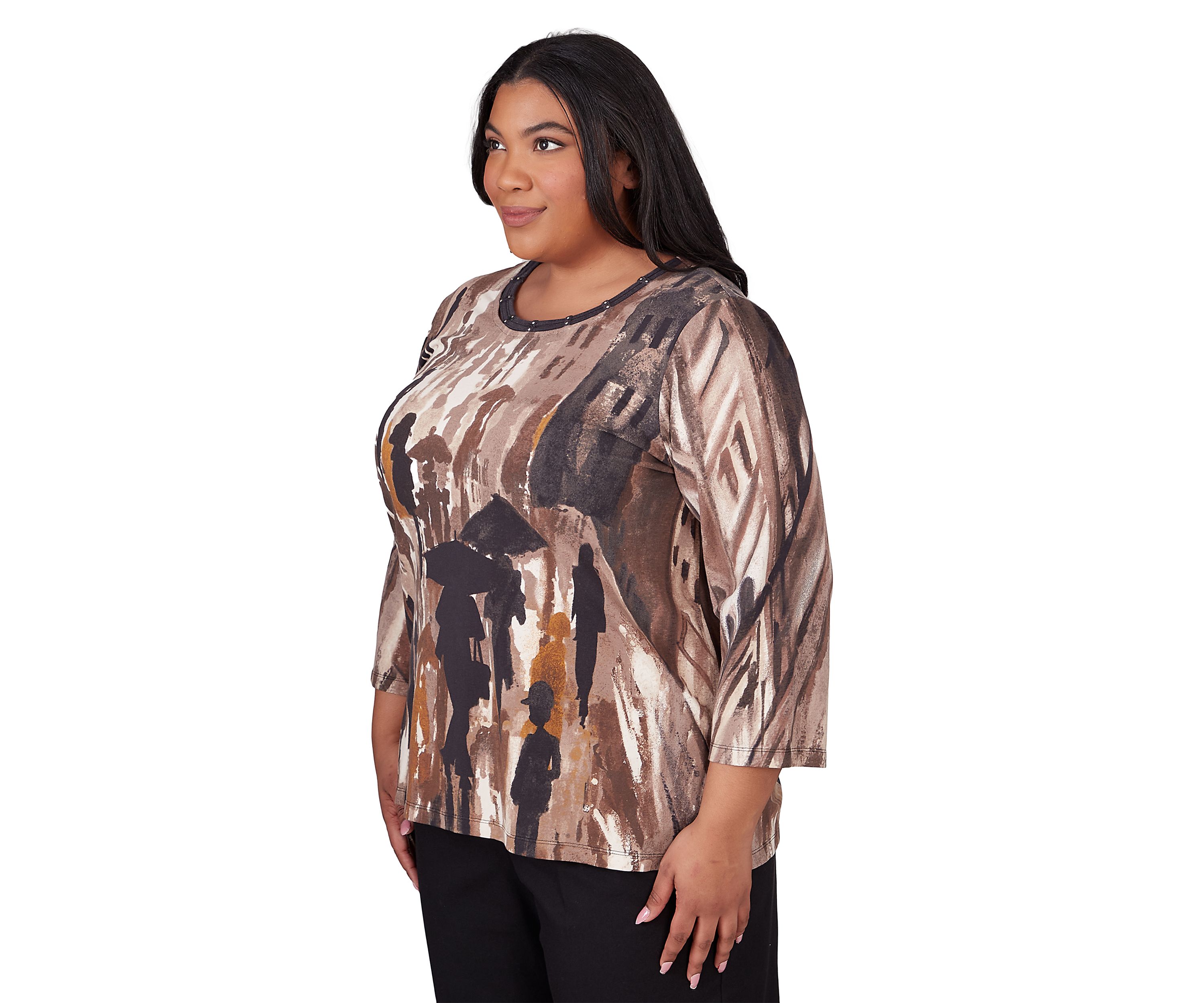 Plus Size Classic 3/4 Sleeve Figure Knit T-Shirt