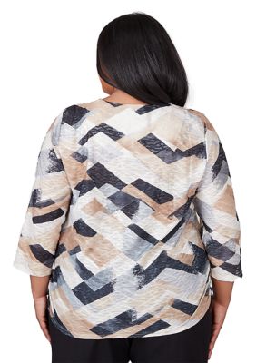 Plus Classic Abstract Chevron Printed Top