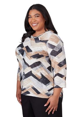 Plus Classic Abstract Chevron Printed Top