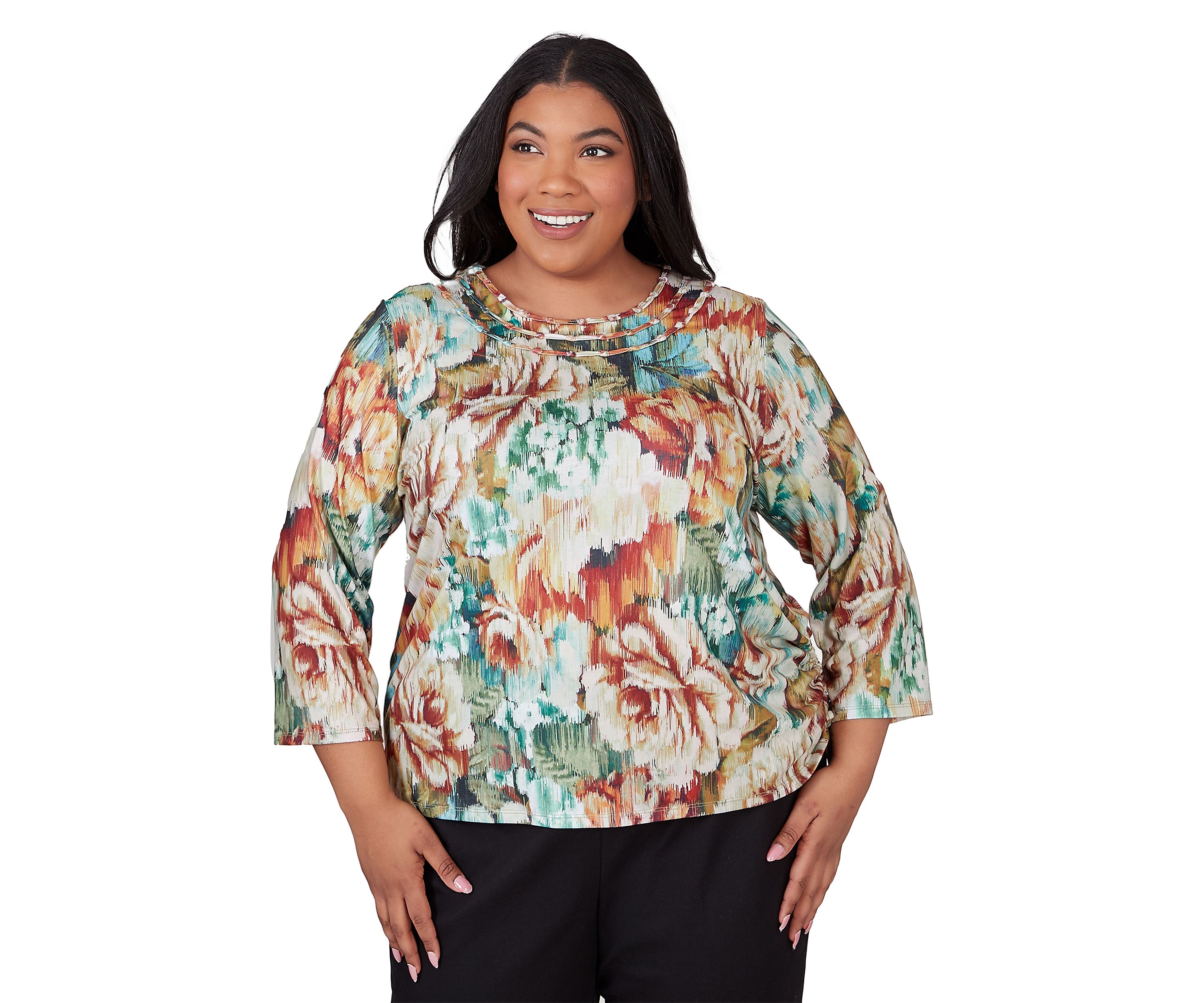 Plus Size Classics Ikat Floral Printed Top