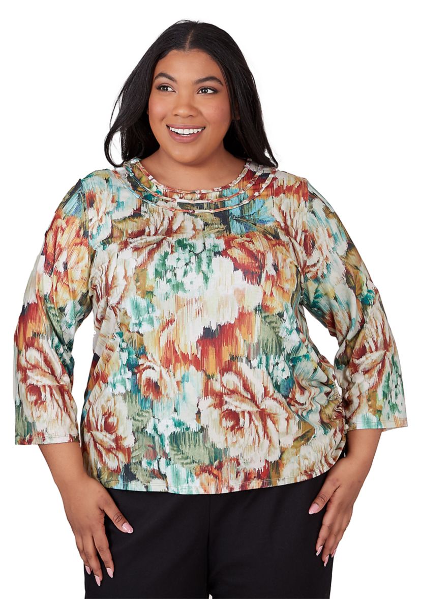 Plus Size Classics Ikat Floral Printed Top