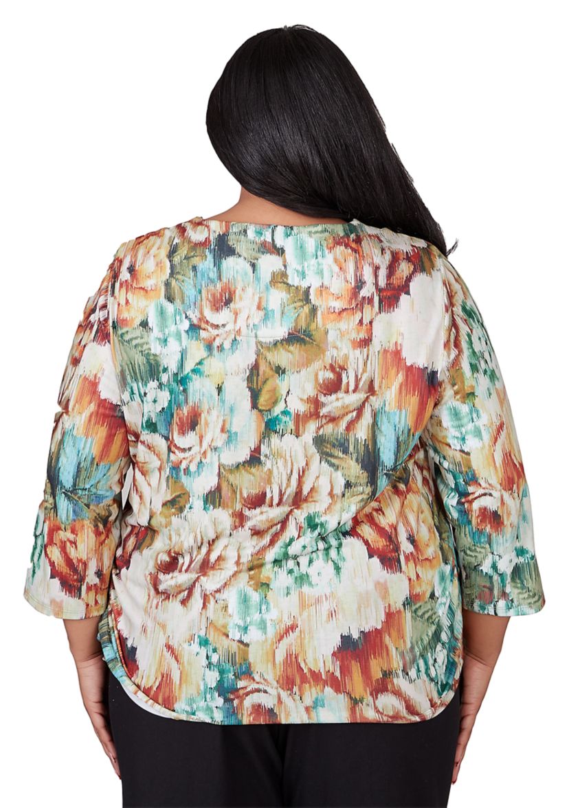 Plus Size Classics Ikat Floral Printed Top