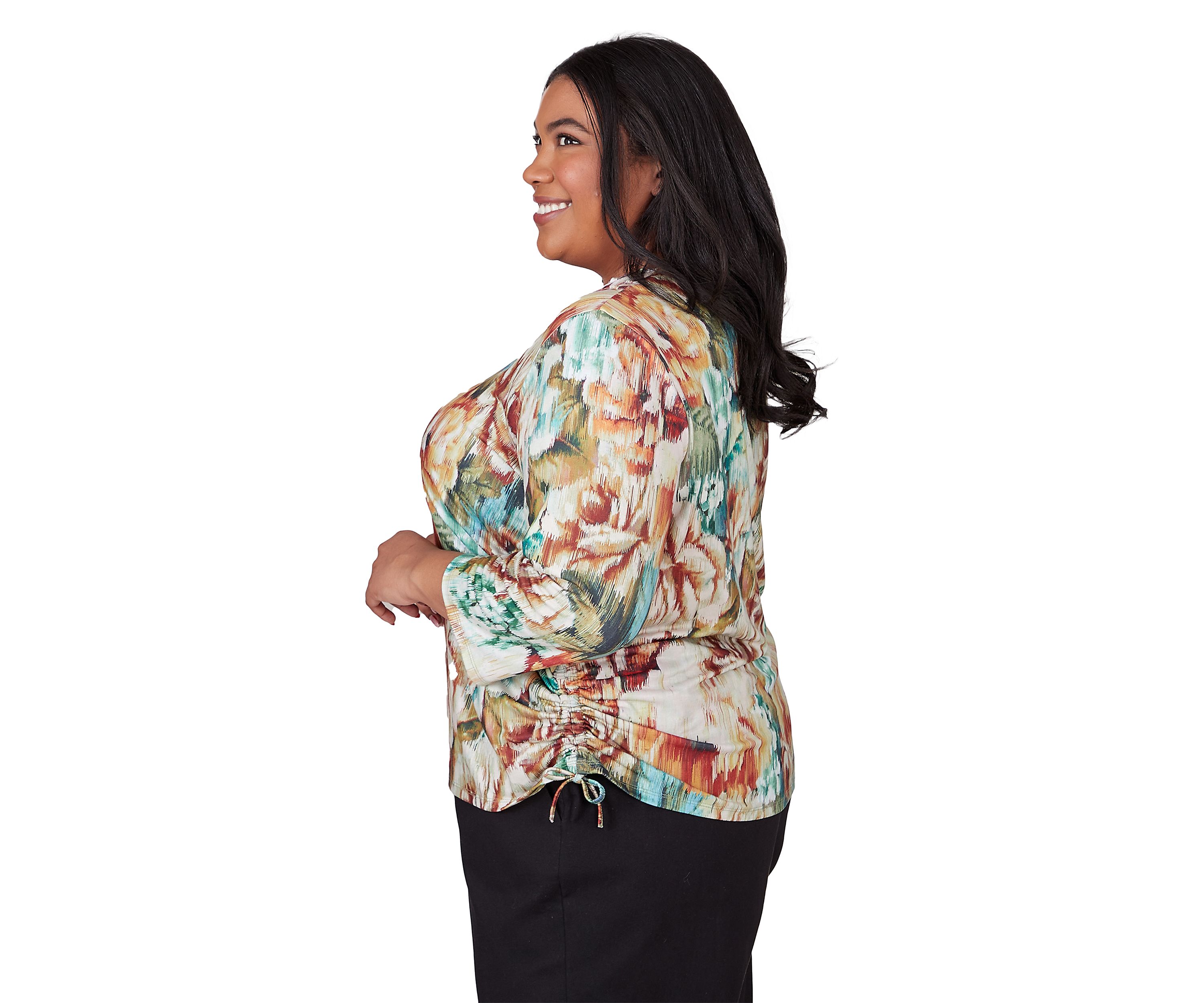 Plus Size Classics Ikat Floral Printed Top