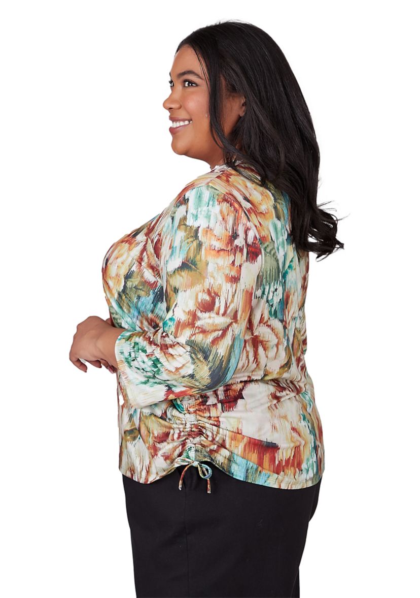 Plus Size Classics Ikat Floral Printed Top