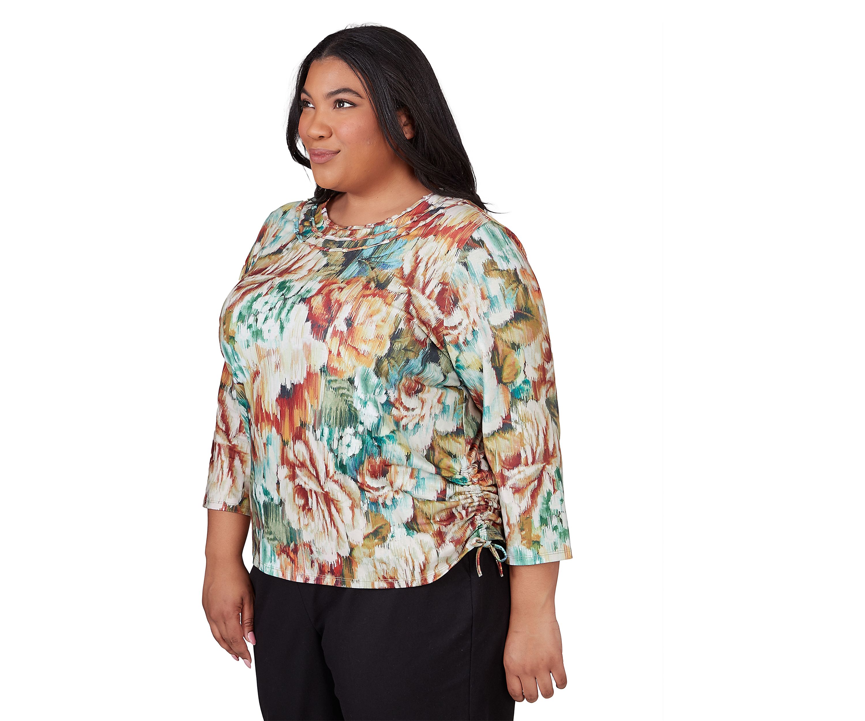 Plus Size Classics Ikat Floral Printed Top
