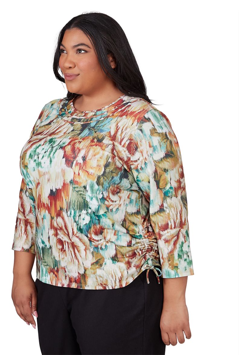 Plus Size Classics Ikat Floral Printed Top